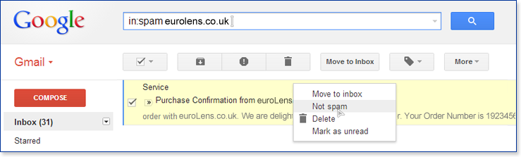 Right-click the email and click 'Not Spam'